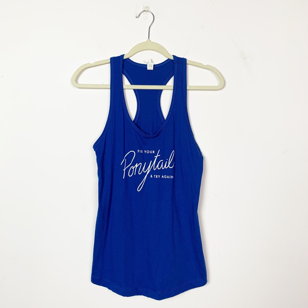🍩“Fix Your Ponytail” Graphic Racerback Tank Blue